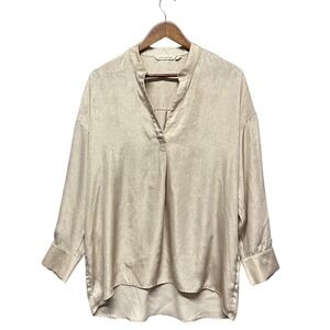 Soft Surroundings Metallic Gold Satin Women Tunic Top Size M Holiday Casual Chic